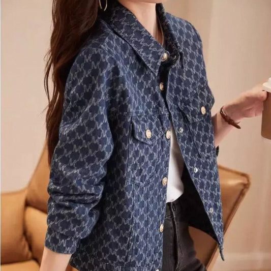 Stylish Blue Patterned Women's Jacket