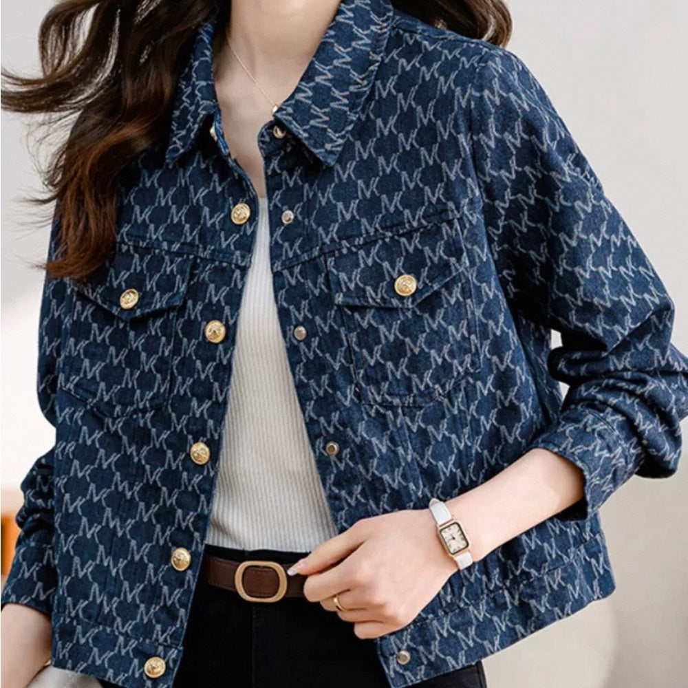 Stylish Blue Patterned Women's Jacket