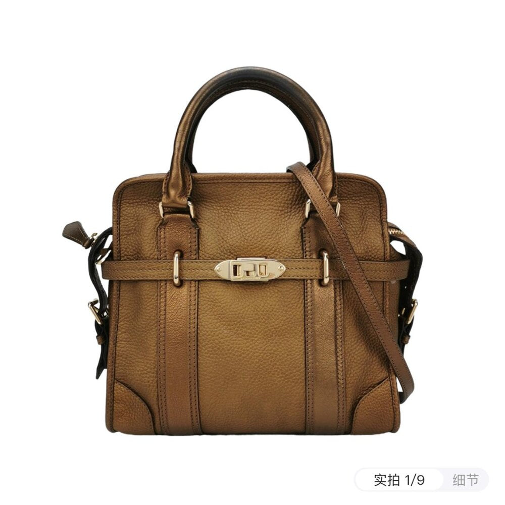 Burberry Metallic Brown Leather Top Handle Bag