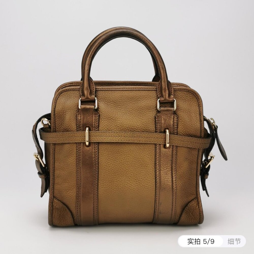 Burberry Metallic Brown Leather Top Handle Bag