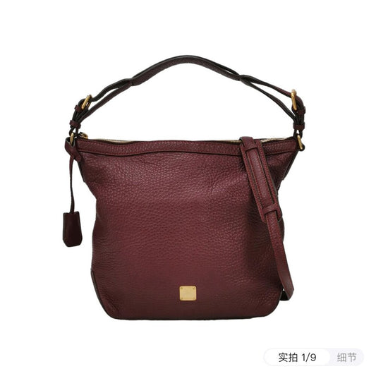 MCM LEATHER SHOULDER BAG AUBERINE