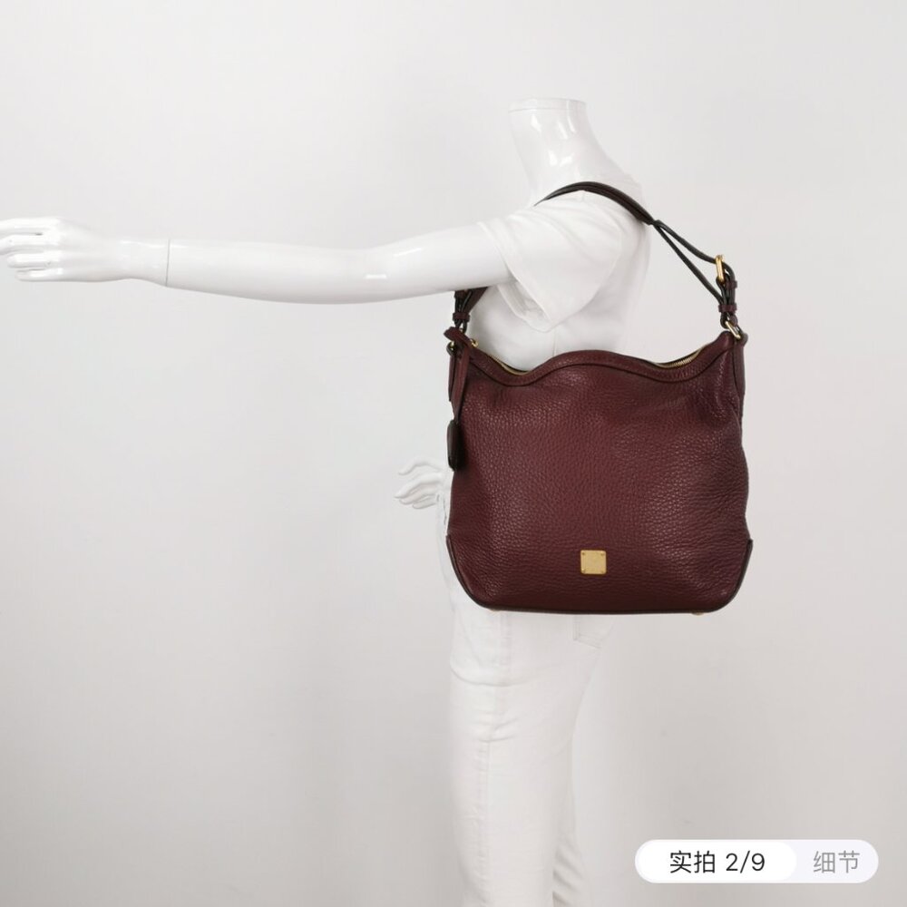 MCM LEATHER SHOULDER BAG AUBERINE