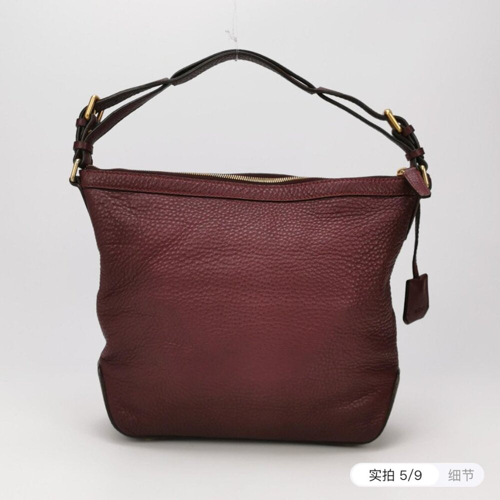 MCM LEATHER SHOULDER BAG AUBERINE