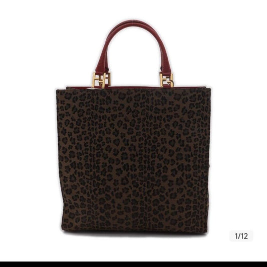 Vintage Fendi Leopard Signature Square Tote Hand Bag