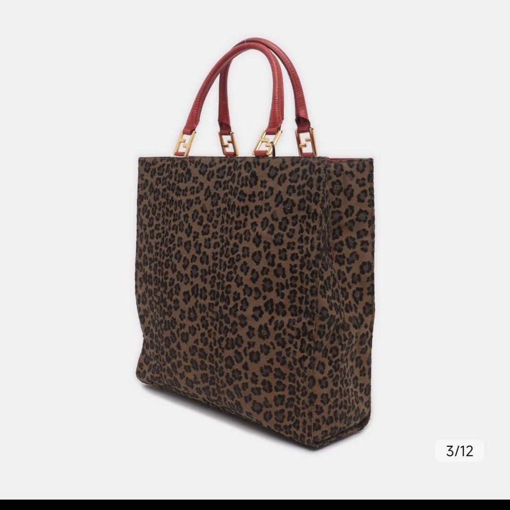 Vintage Fendi Leopard Signature Square Tote Hand Bag