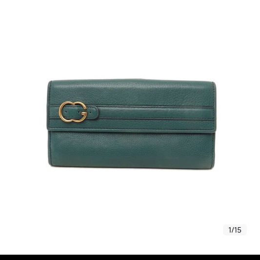 Gucci Blue Leather Belt Motif Continental Wallet