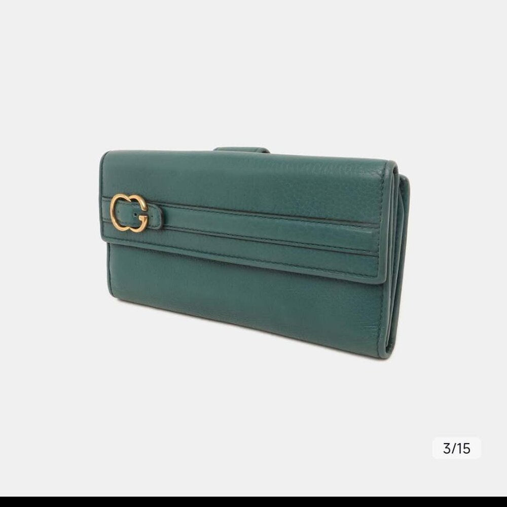 Gucci Blue Leather Belt Motif Continental Wallet