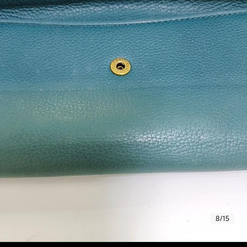 Gucci Blue Leather Belt Motif Continental Wallet