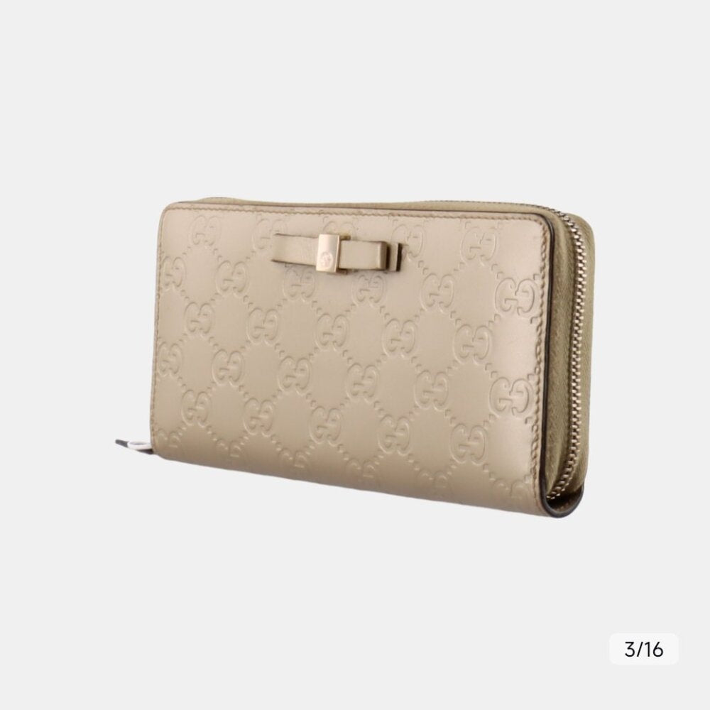 Gucci Metallic Beige Microguccissima Leather Bow Zip Around Wallet