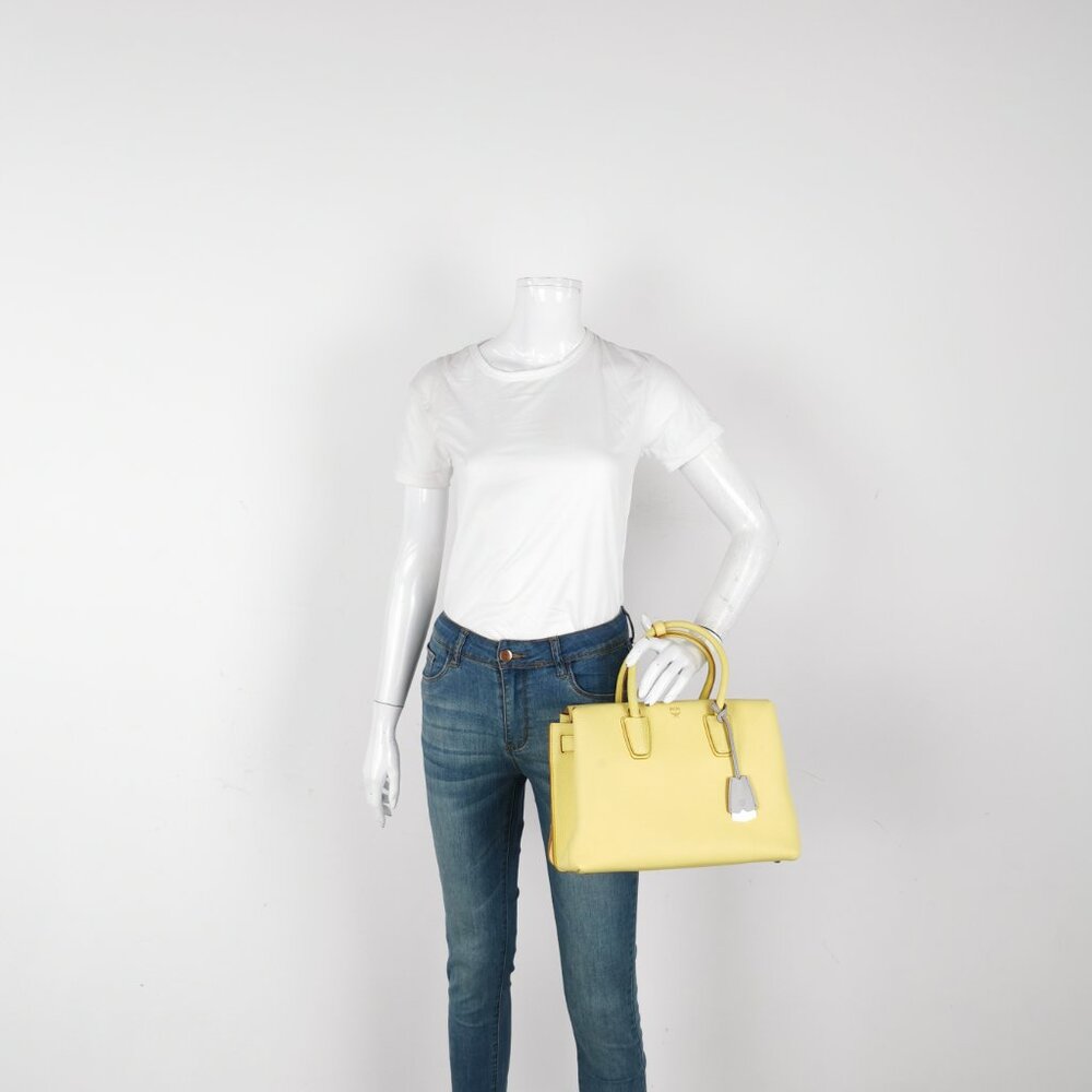 MCM Yellow Leather Medium Milla Top Handle Bag