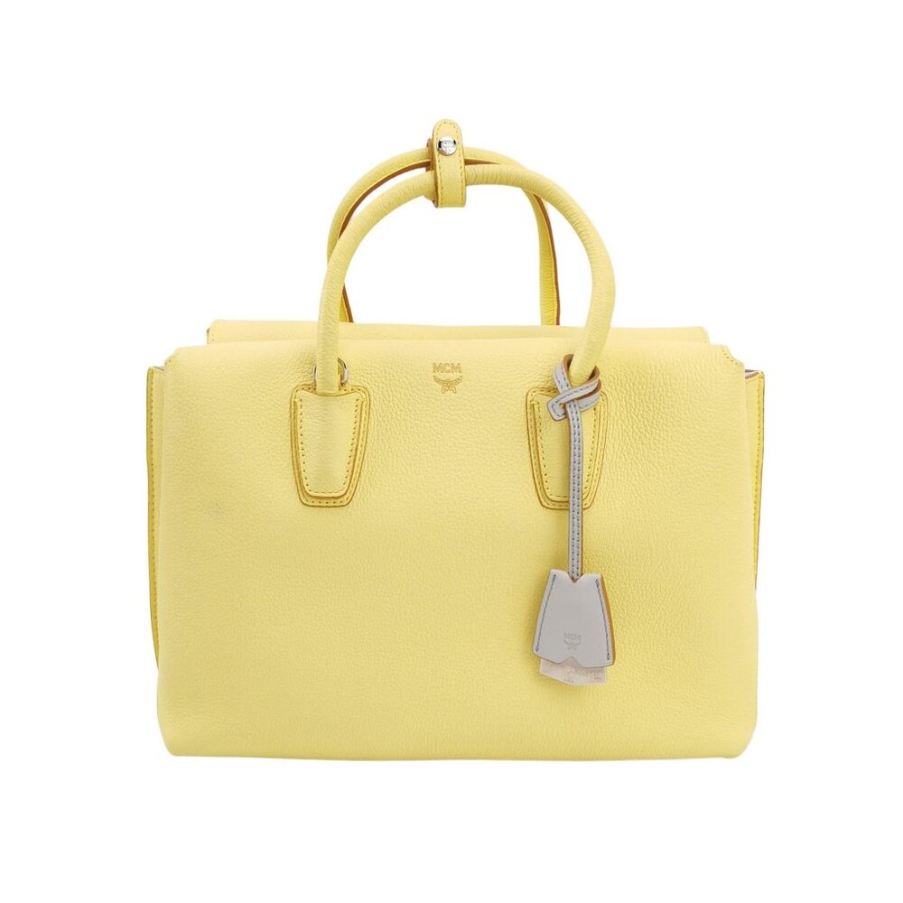 MCM Yellow Leather Medium Milla Top Handle Bag