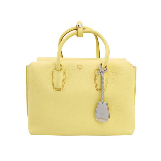 MCM Yellow Leather Medium Milla Top Handle Bag