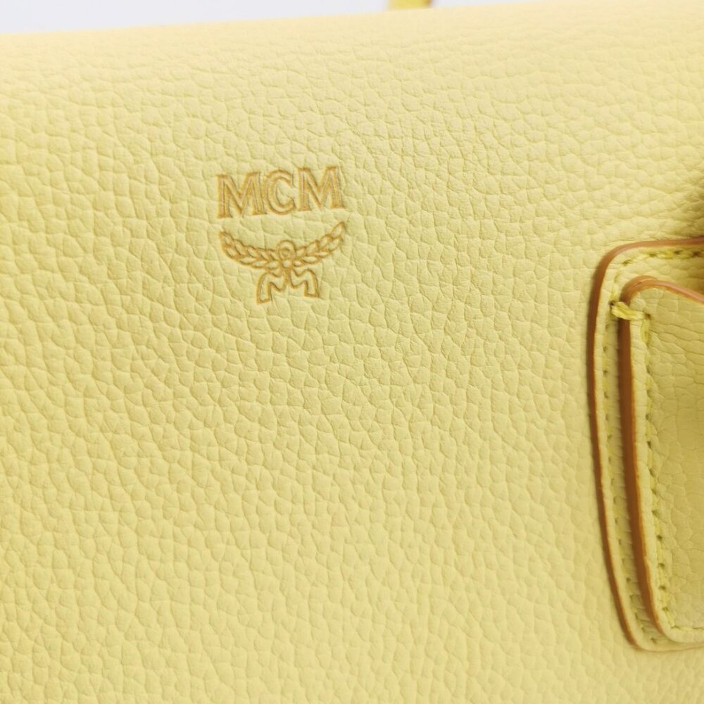 MCM Yellow Leather Medium Milla Top Handle Bag