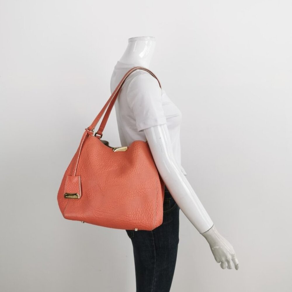 Burberry Orange Embossed Check Leather Small Canterbury Tote Bag