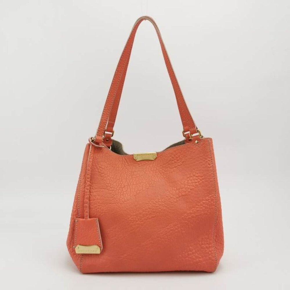 Burberry Orange Embossed Check Leather Small Canterbury Tote Bag