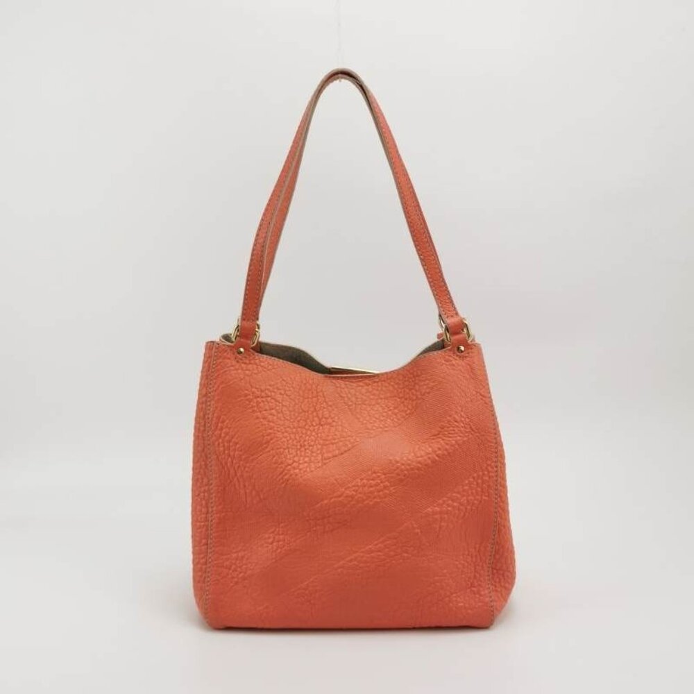 Burberry Orange Embossed Check Leather Small Canterbury Tote Bag