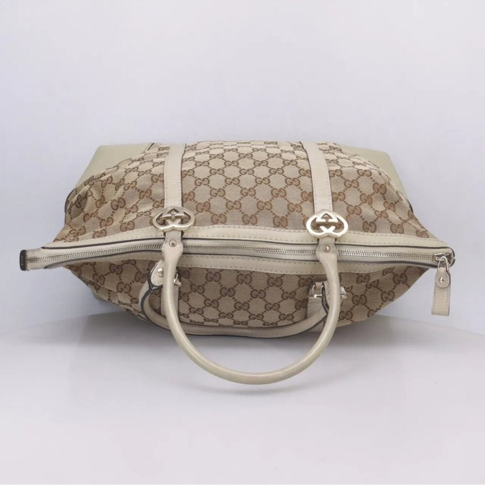 Gucci White GG Canvas Leather Lovely Tote Bag