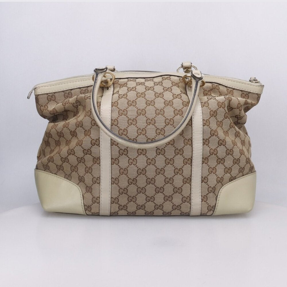 Gucci White GG Canvas Leather Lovely Tote Bag