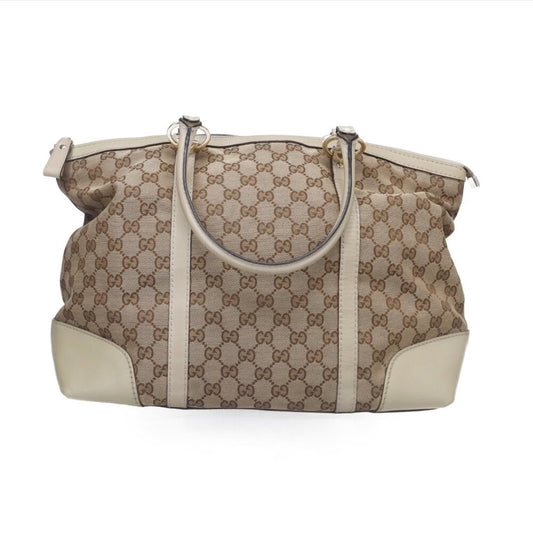 Gucci White GG Canvas Leather Lovely Tote Bag