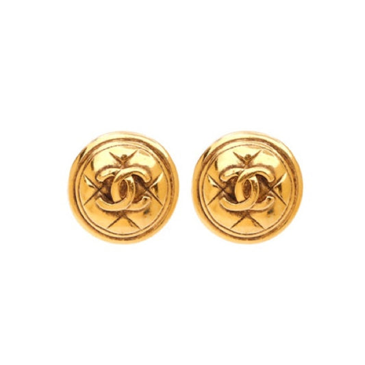 Chanel 1990's 'Quilted' Gold Earrings