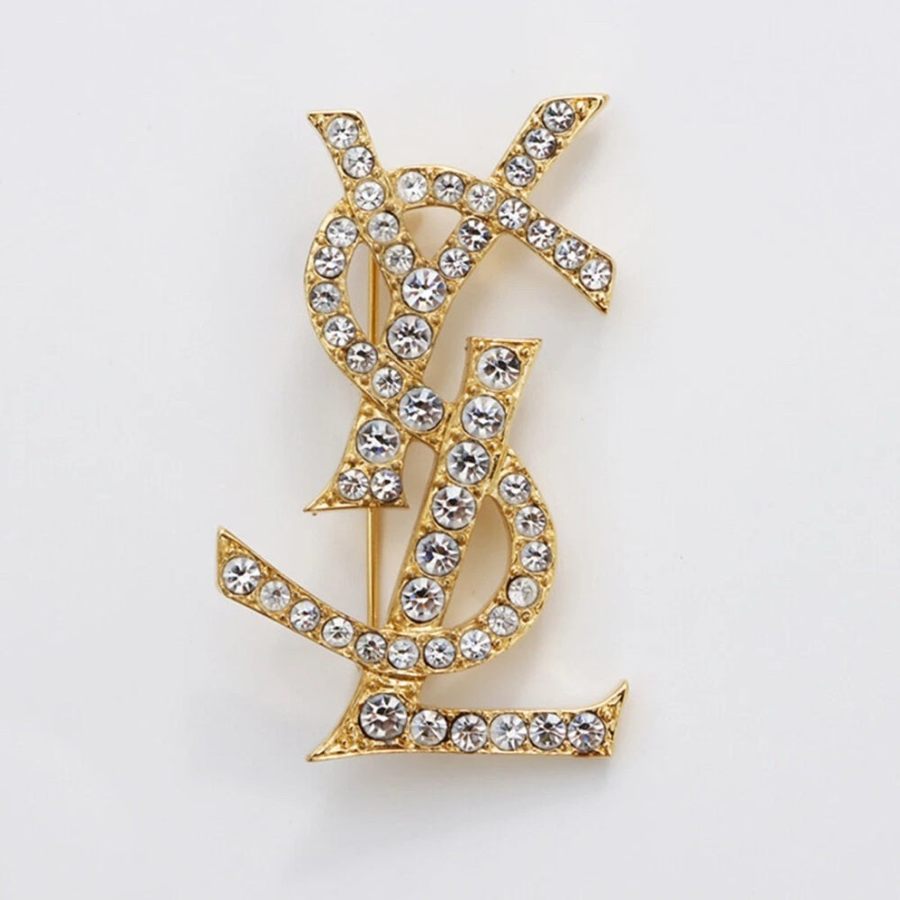 Yves Saint Laurent Gold and Silver Crystal Brooch