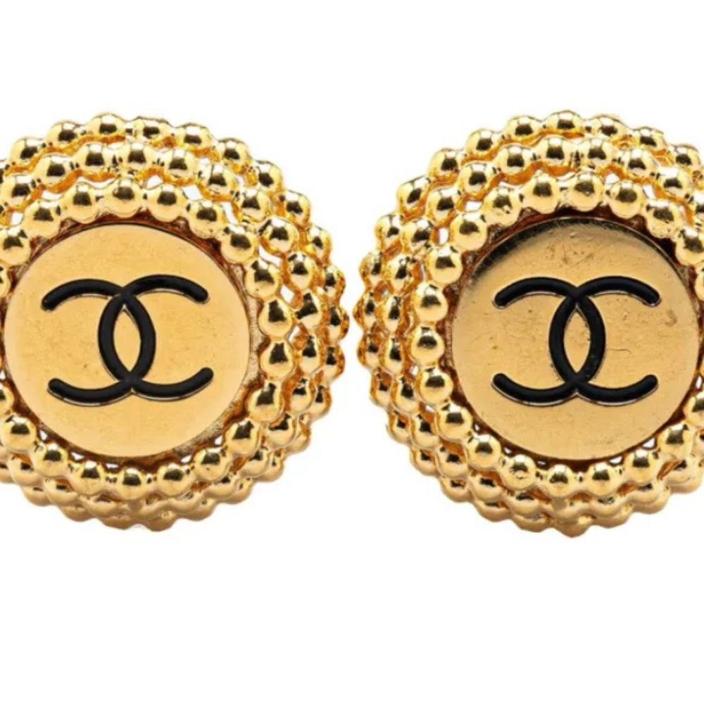 CHANEL Gold and Black Iconic CC Earrings