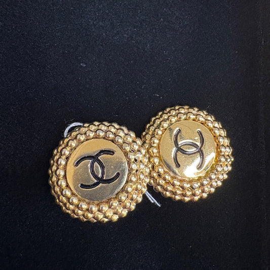 CHANEL Gold and Black Iconic CC Earrings