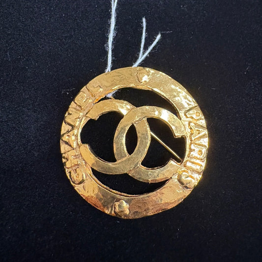 CHANEL Gold Brooch with Iconic CC Design