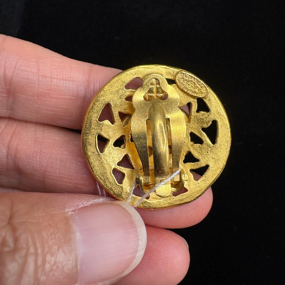 Chanel CC 1995 Gold Plated Round Earrings