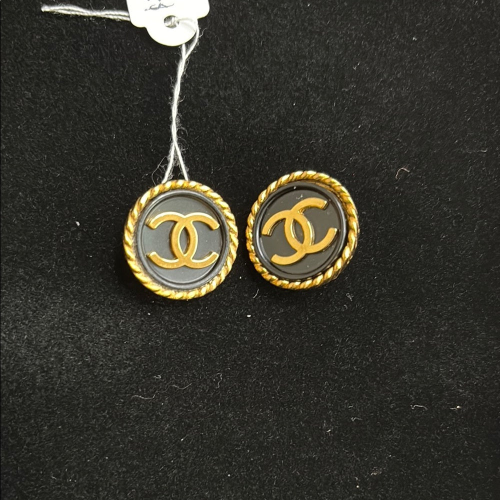 CHANEL Gold and Black Iconic CC Earrings
