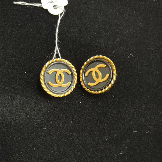 CHANEL Gold and Black Iconic CC Earrings
