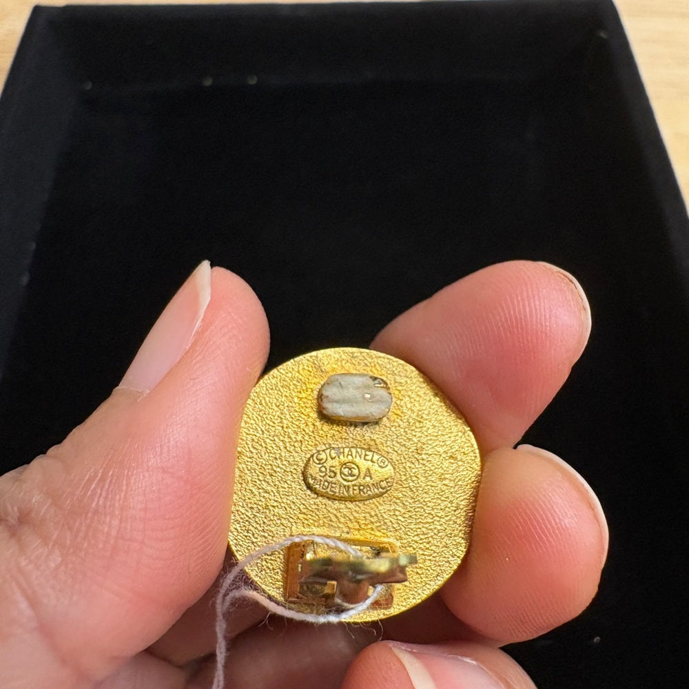 CHANEL Gold and Black Iconic CC Earrings
