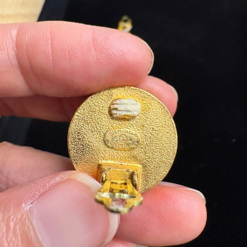 CHANEL Gold and Black Iconic CC Earrings