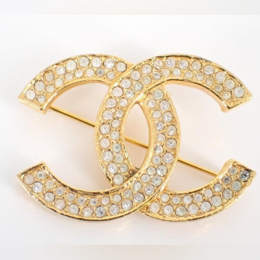 CHANEL Gold and Silver Crystal Brooch
