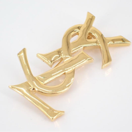 SAINT LAURENT YSL Logo Brooch Gold Metal