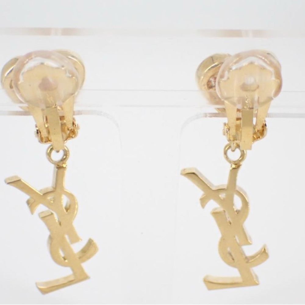 YSL Gold Heart Crystal Drop Earrings