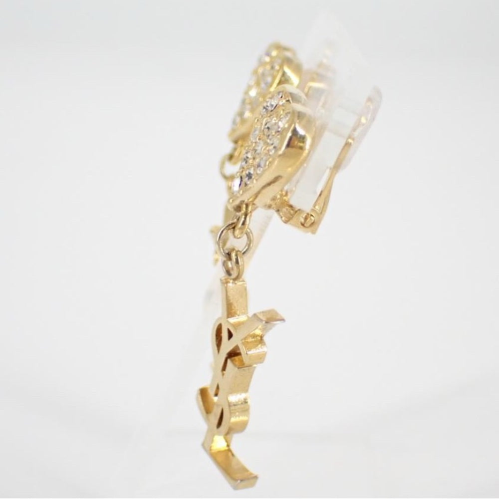 YSL Gold Heart Crystal Drop Earrings